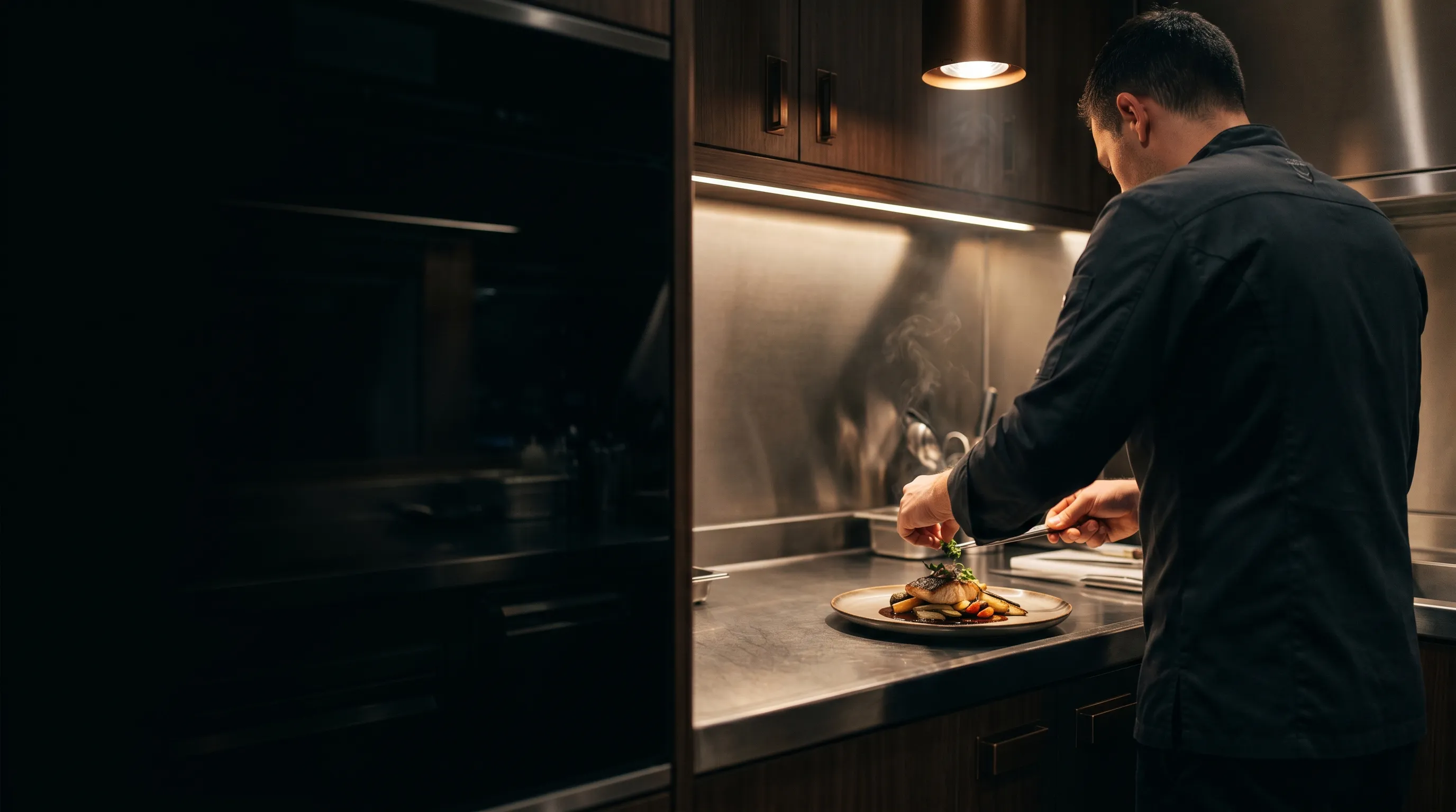 Chef plating onboard / crew service