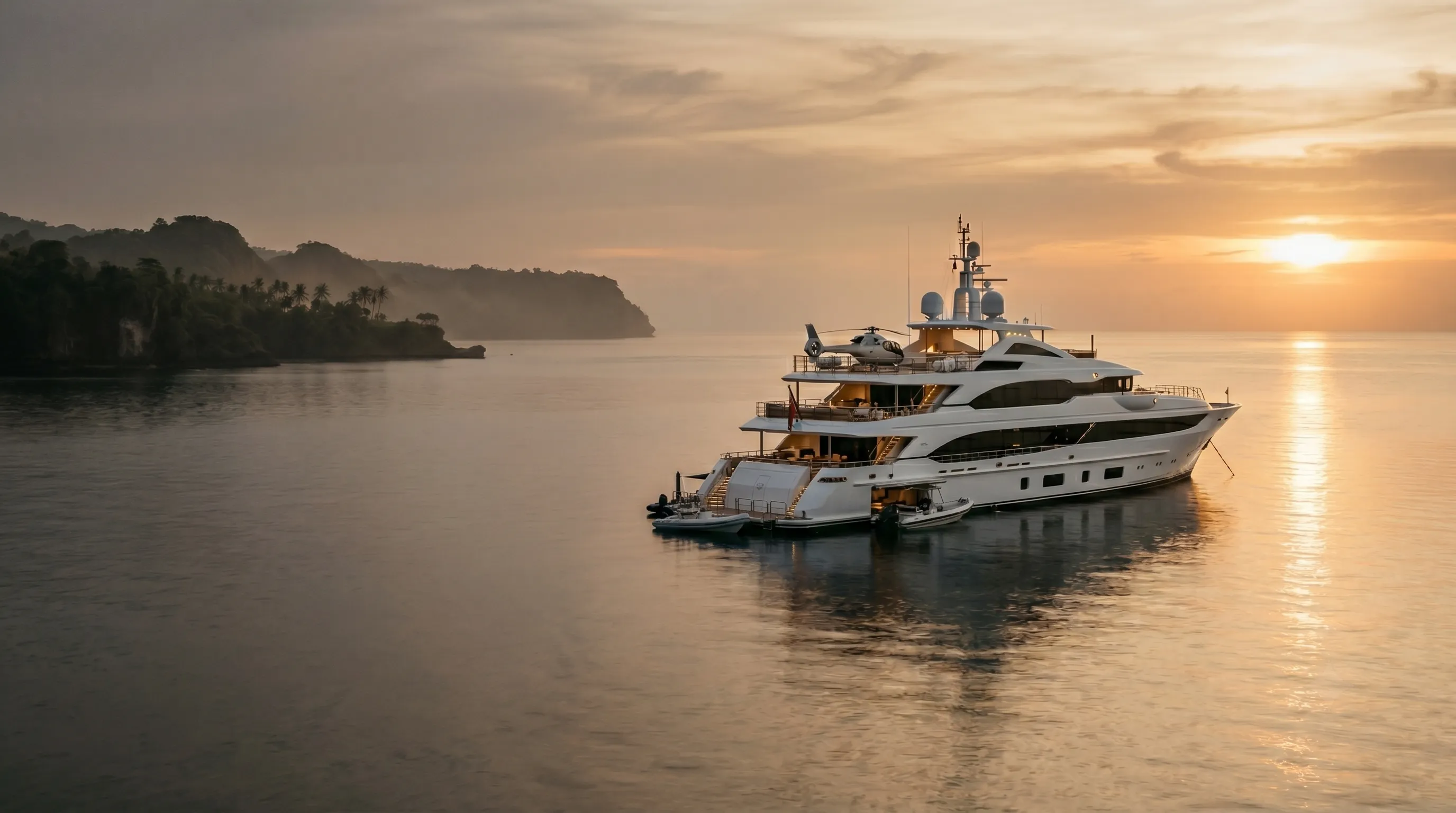 Yacht at sunset off Bali